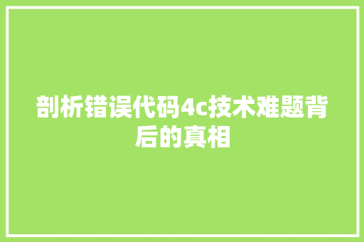 剖析错误代码4c技术难题背后的真相