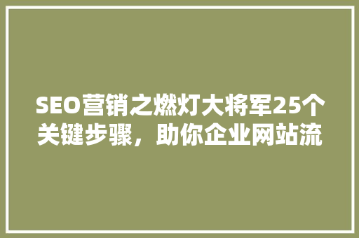 SEO营销之燃灯大将军25个关键步骤，助你企业网站流量翻倍