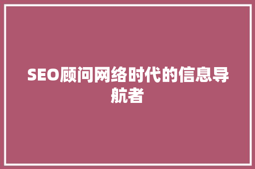 SEO顾问网络时代的信息导航者  第1张