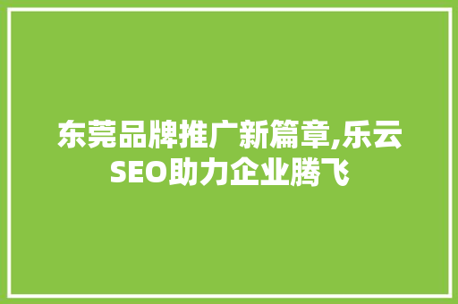 东莞品牌推广新篇章,乐云SEO助力企业腾飞