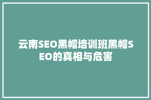 云南SEO黑帽培训班黑帽SEO的真相与危害