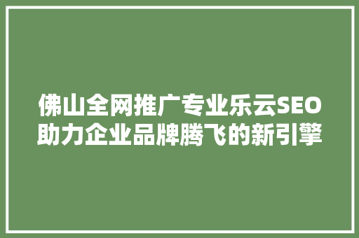 佛山全网推广专业乐云SEO助力企业品牌腾飞的新引擎