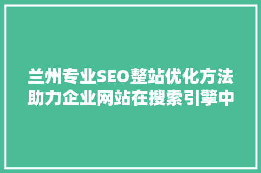 兰州专业SEO整站优化方法助力企业网站在搜索引擎中脱颖而出