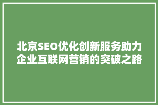 北京SEO优化创新服务助力企业互联网营销的突破之路