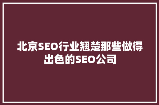北京SEO行业翘楚那些做得出色的SEO公司