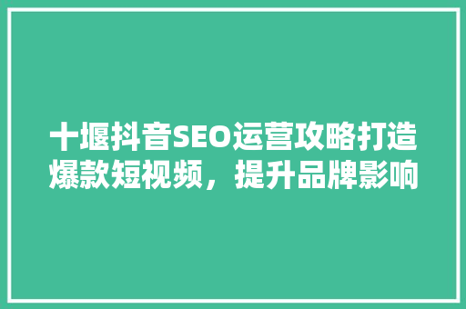 十堰抖音SEO运营攻略打造爆款短视频，提升品牌影响力