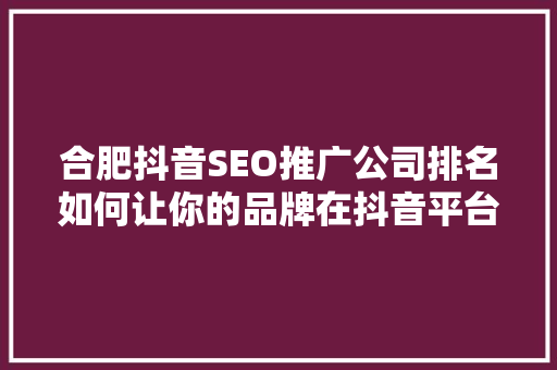合肥抖音SEO推广公司排名如何让你的品牌在抖音平台上脱颖而出