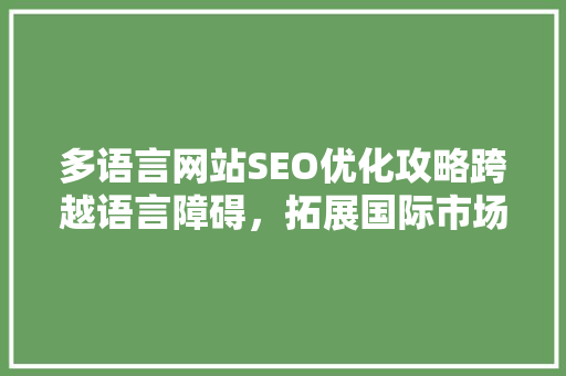 多语言网站SEO优化攻略跨越语言障碍，拓展国际市场