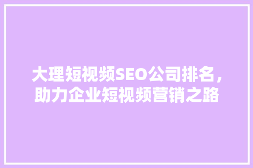 大理短视频SEO公司排名，助力企业短视频营销之路