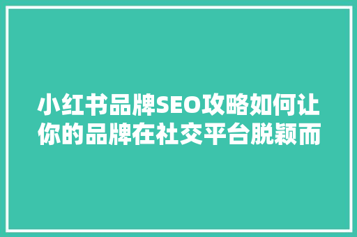 小红书品牌SEO攻略如何让你的品牌在社交平台脱颖而出
