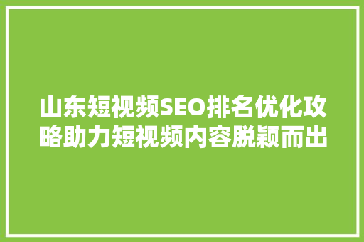 山东短视频SEO排名优化攻略助力短视频内容脱颖而出