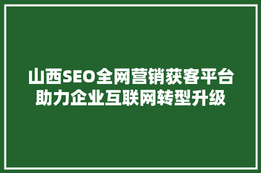 山西SEO全网营销获客平台助力企业互联网转型升级