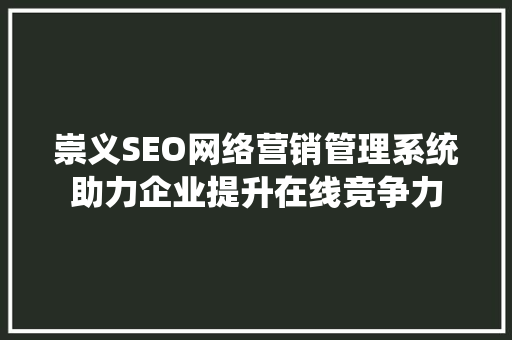 崇义SEO网络营销管理系统助力企业提升在线竞争力