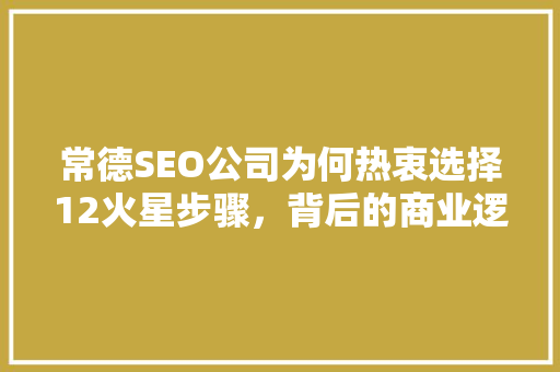 常德SEO公司为何热衷选择12火星步骤，背后的商业逻辑