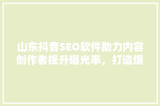 山东抖音SEO软件助力内容创作者提升曝光率，打造爆款短视频