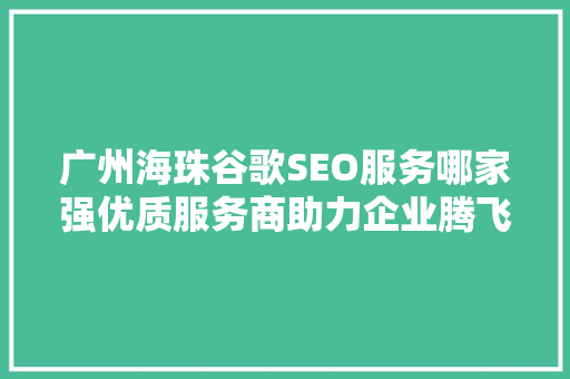 广州海珠谷歌SEO服务哪家强优质服务商助力企业腾飞之路