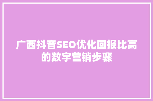 广西抖音SEO优化回报比高的数字营销步骤