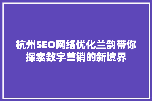 杭州SEO网络优化兰韵带你探索数字营销的新境界
