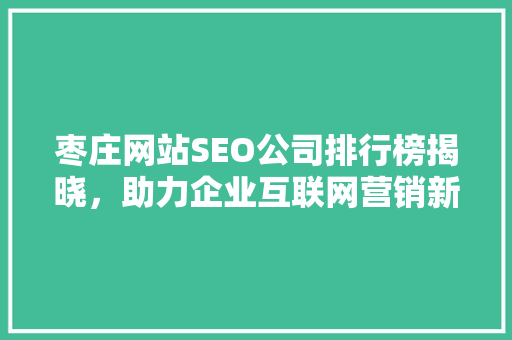 枣庄网站SEO公司排行榜揭晓，助力企业互联网营销新篇章