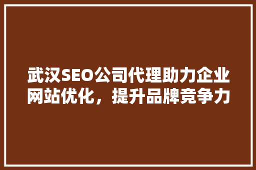 武汉SEO公司代理助力企业网站优化，提升品牌竞争力