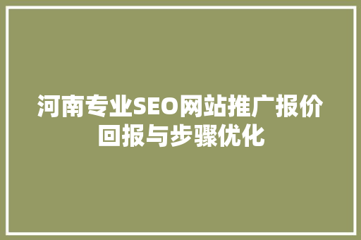 河南专业SEO网站推广报价回报与步骤优化  第1张