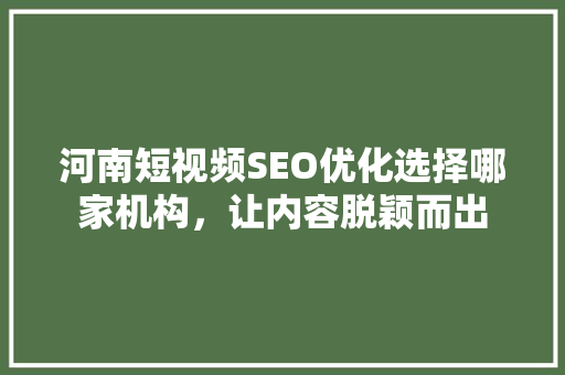 河南短视频SEO优化选择哪家机构，让内容脱颖而出