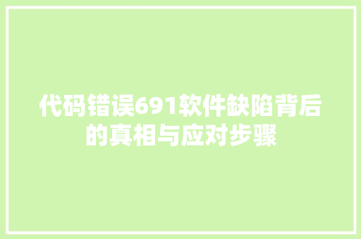 代码错误691软件缺陷背后的真相与应对步骤