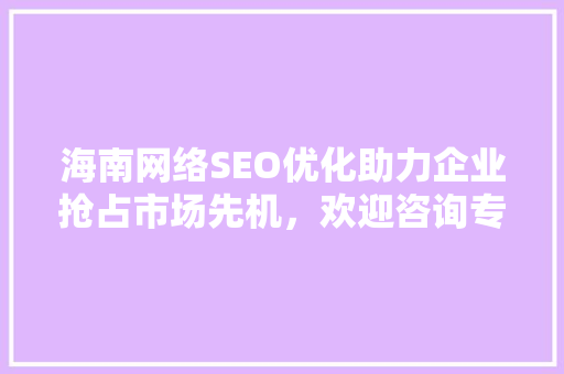 海南网络SEO优化助力企业抢占市场先机，欢迎咨询专业服务