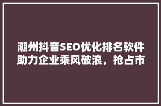 潮州抖音SEO优化排名软件助力企业乘风破浪，抢占市场先机