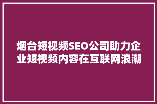 烟台短视频SEO公司助力企业短视频内容在互联网浪潮中脱颖而出