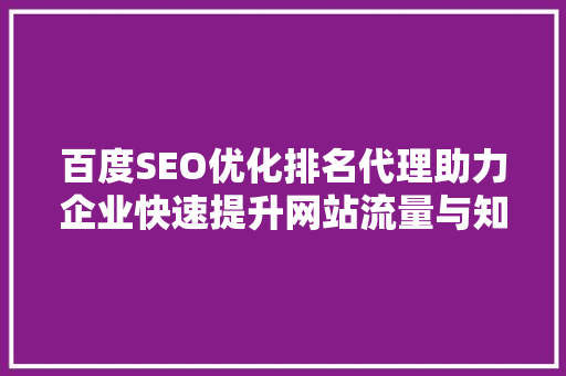 百度SEO优化排名代理助力企业快速提升网站流量与知名度