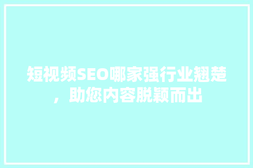 短视频SEO哪家强行业翘楚，助您内容脱颖而出
