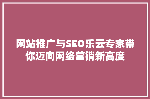 网站推广与SEO乐云专家带你迈向网络营销新高度
