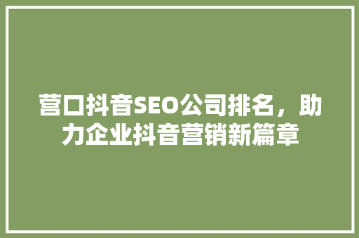营口抖音SEO公司排名，助力企业抖音营销新篇章