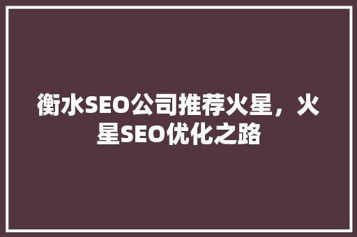 衡水SEO公司推荐火星，火星SEO优化之路  第1张