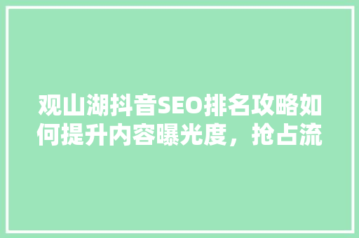 观山湖抖音SEO排名攻略如何提升内容曝光度，抢占流量高地