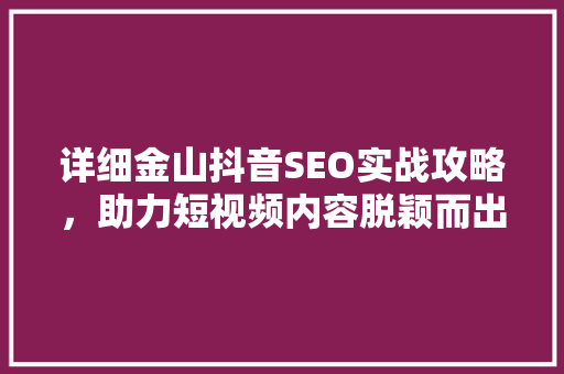 详细金山抖音SEO实战攻略，助力短视频内容脱颖而出