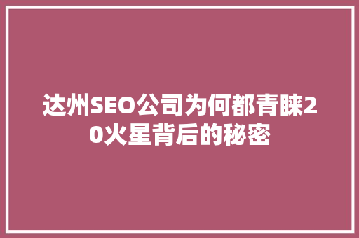 达州SEO公司为何都青睐20火星背后的秘密