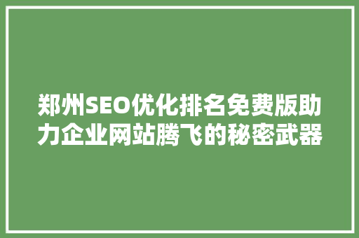 郑州SEO优化排名免费版助力企业网站腾飞的秘密武器