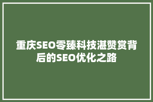 重庆SEO零臻科技湛赞赏背后的SEO优化之路