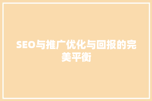 SEO与推广优化与回报的完美平衡