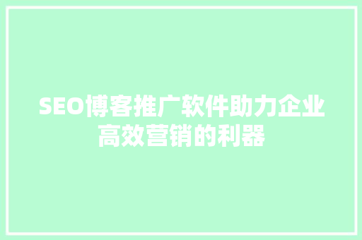 SEO博客推广软件助力企业高效营销的利器