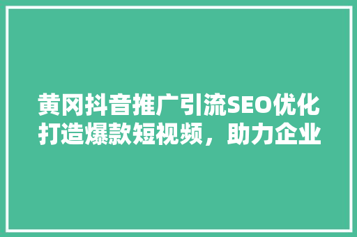黄冈抖音推广引流SEO优化打造爆款短视频，助力企业腾飞