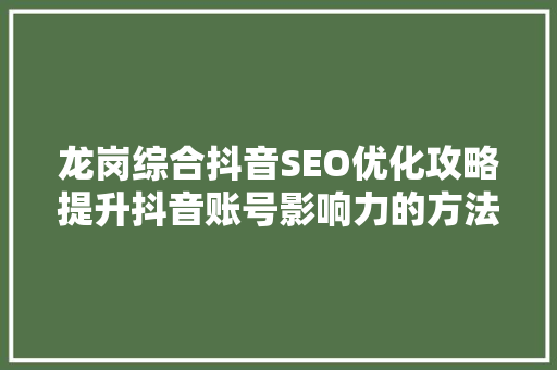 龙岗综合抖音SEO优化攻略提升抖音账号影响力的方法