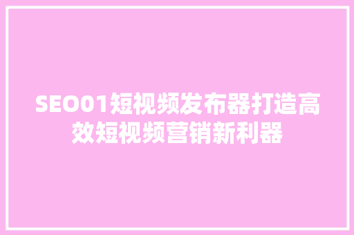 SEO01短视频发布器打造高效短视频营销新利器