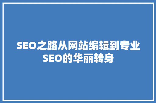 SEO之路从网站编辑到专业SEO的华丽转身