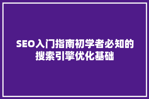 SEO入门指南初学者必知的搜索引擎优化基础