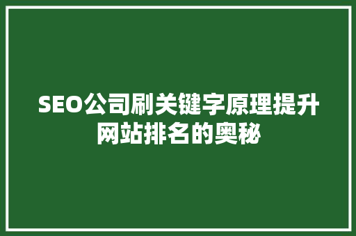 SEO公司刷关键字原理提升网站排名的奥秘
