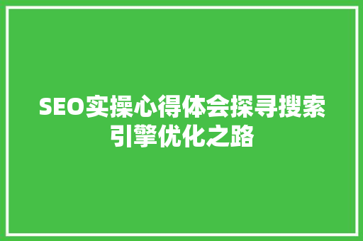 SEO实操心得体会探寻搜索引擎优化之路