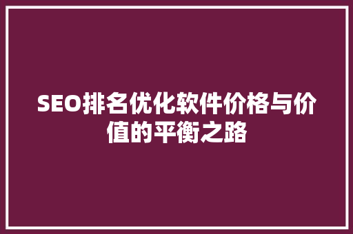 SEO排名优化软件价格与价值的平衡之路